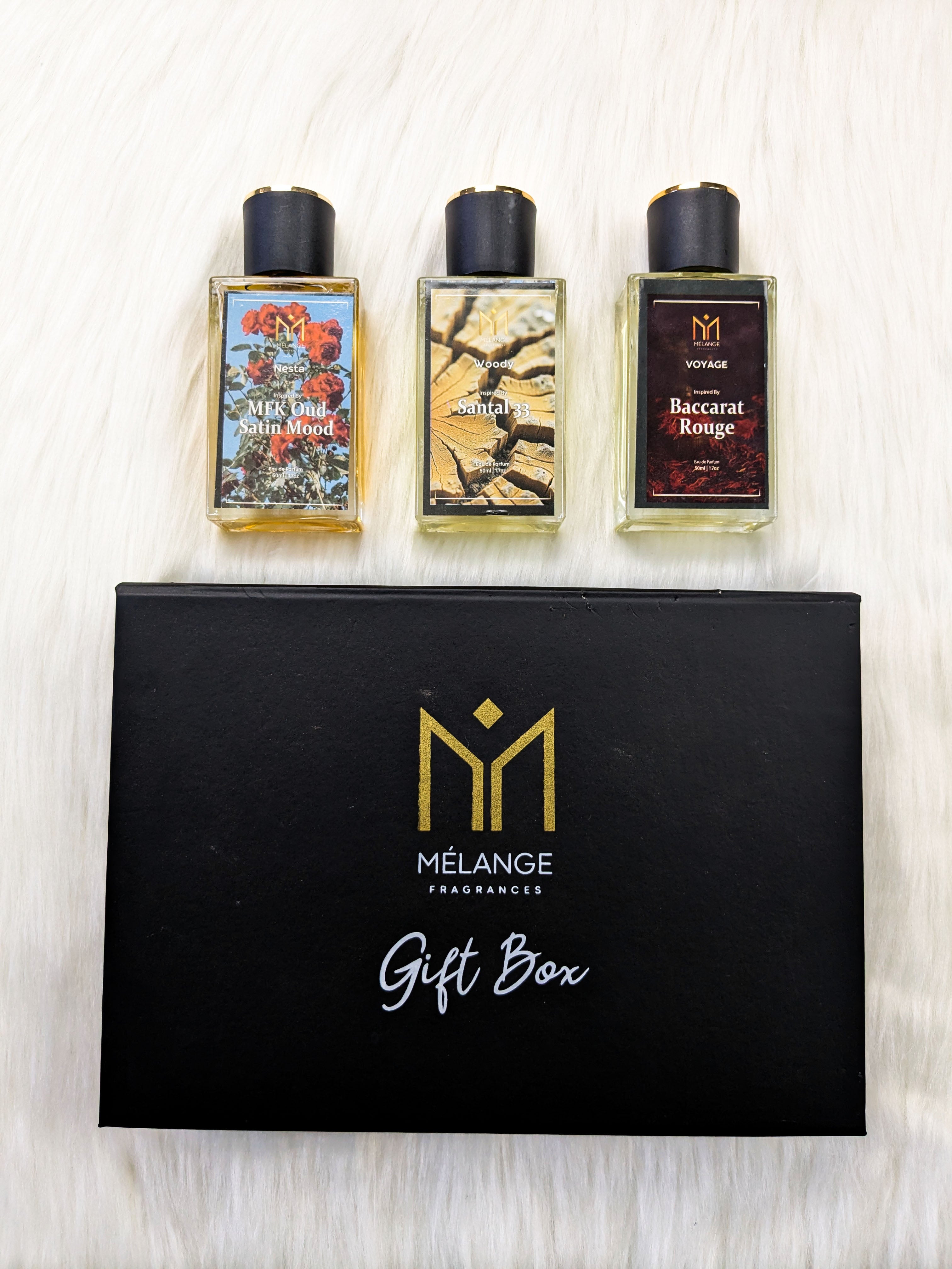 Pack Of 3 Gift Box (MFK Oud Satin Mood, Santal 33, Baccarat Rouge)